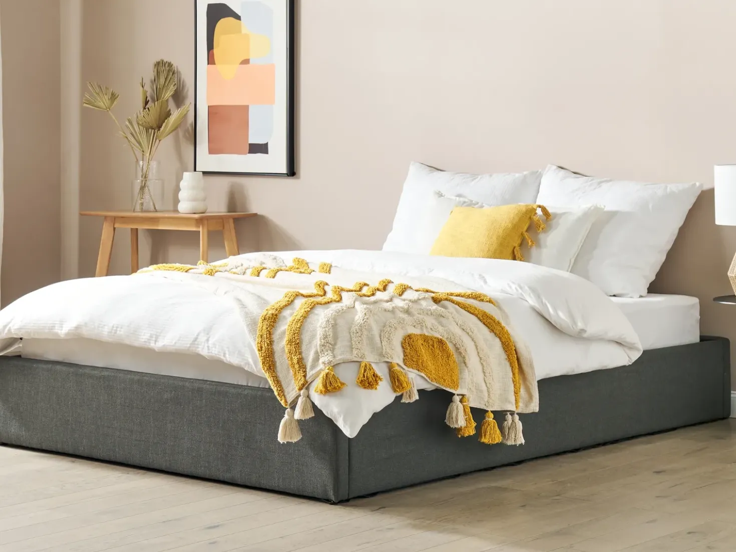 Letto con ottomano senza testata Tessuto DINAN 160 x 200 cm Grigio scuro