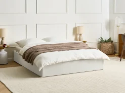 Letto con ottomano senza testata Tessuto DINAN 160 x 200 cm Beige chiaro
