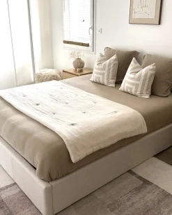 Letto con ottomano senza testata Tessuto DINAN 160 x 200 cm Beige chiaro