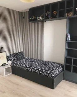 Letto con ottomano senza testata Tessuto DINAN 90 x 200 cm Grigio scuro