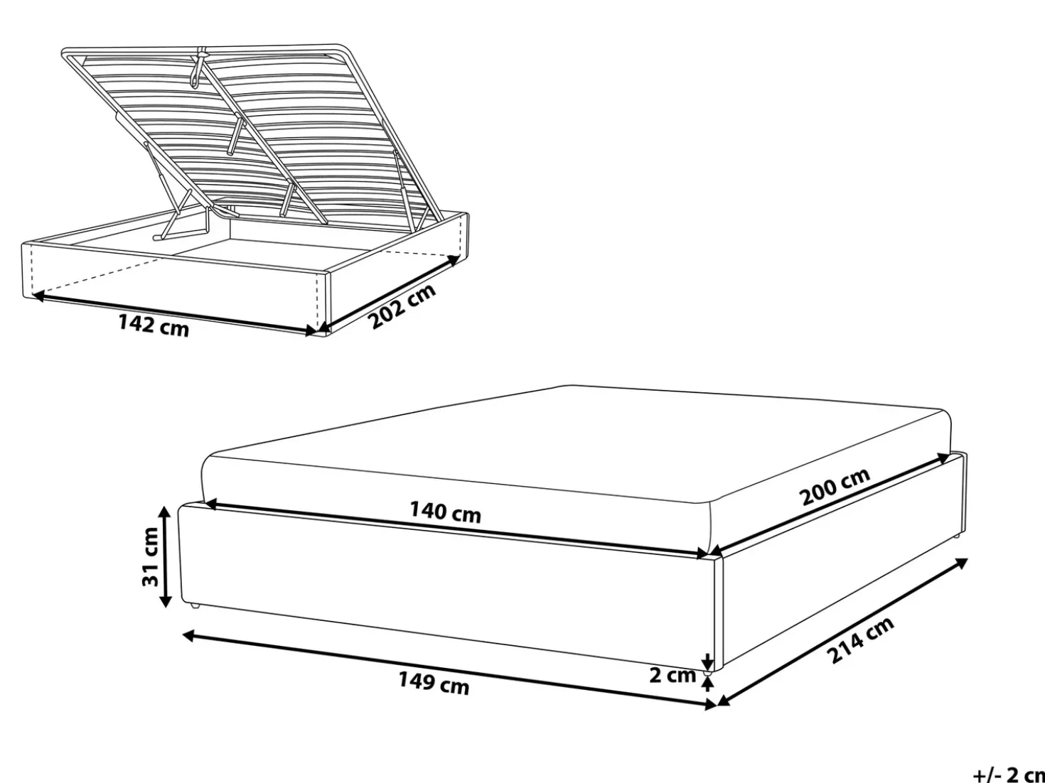 Letto con ottomano senza testata Tessuto DINAN 140 x 200 cm Grigio scuro