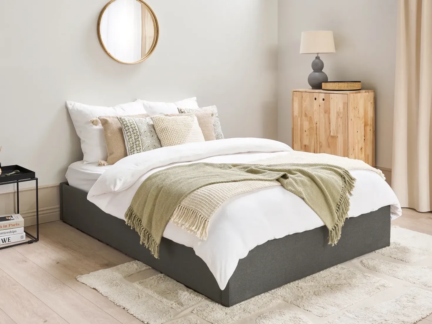 Letto con ottomano senza testata Tessuto DINAN 140 x 200 cm Grigio scuro