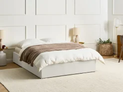 Letto con ottomano senza testata Tessuto DINAN 140 x 200 cm Beige chiaro