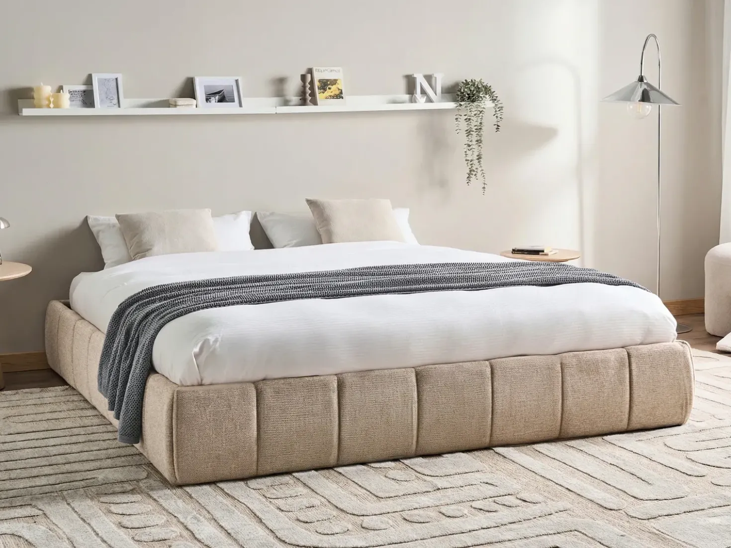 Letto con ottomano senza testata Tessuto GENAS 180 x 200 cm Beige