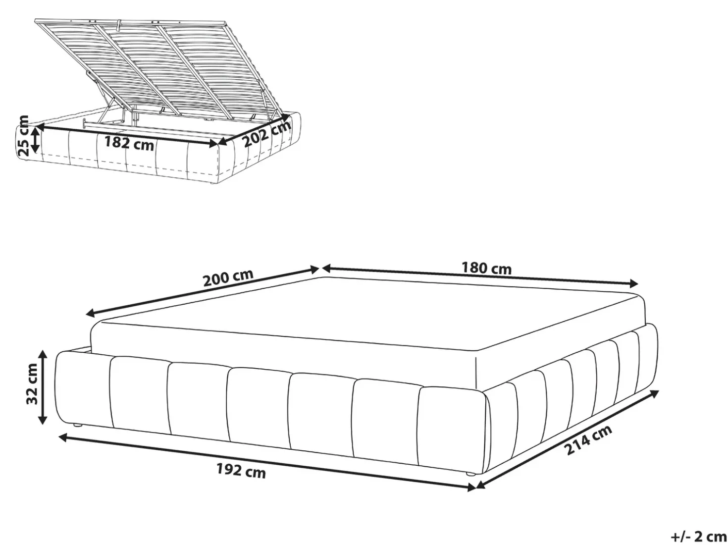 Letto con ottomano senza testata Tessuto GENAS 180 x 200 cm Beige
