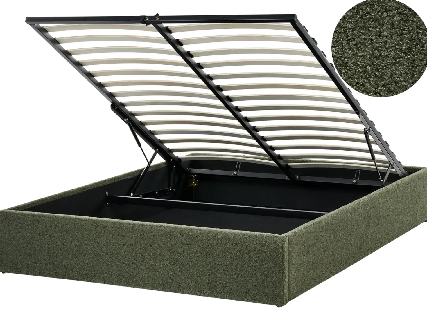 Letto con ottomano senza testata Bouclé DINAN 140 x 200 cm Verde scuro