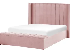 Letto con panca contenitore Velluto NOYERS 140 x 200 cm Rosa