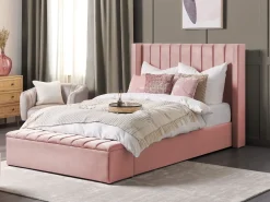 Letto con panca contenitore Velluto NOYERS 140 x 200 cm Rosa
