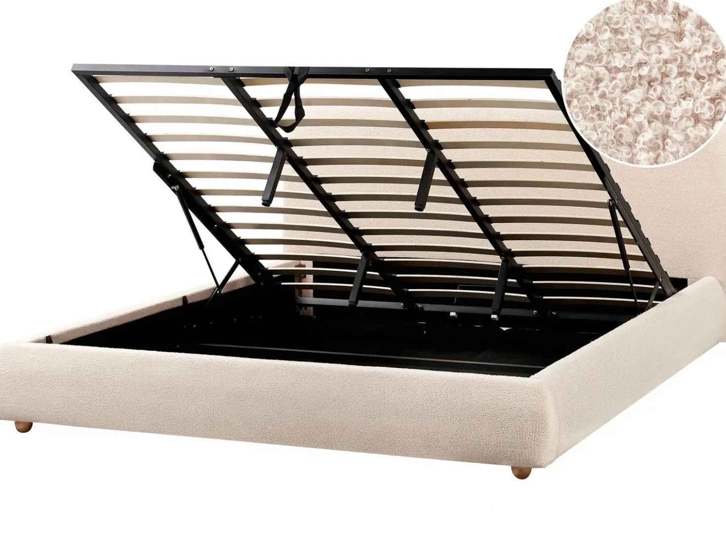 Letto contenitore Bouclé BLAGNAC 180 x 200 cm Beige chiaro