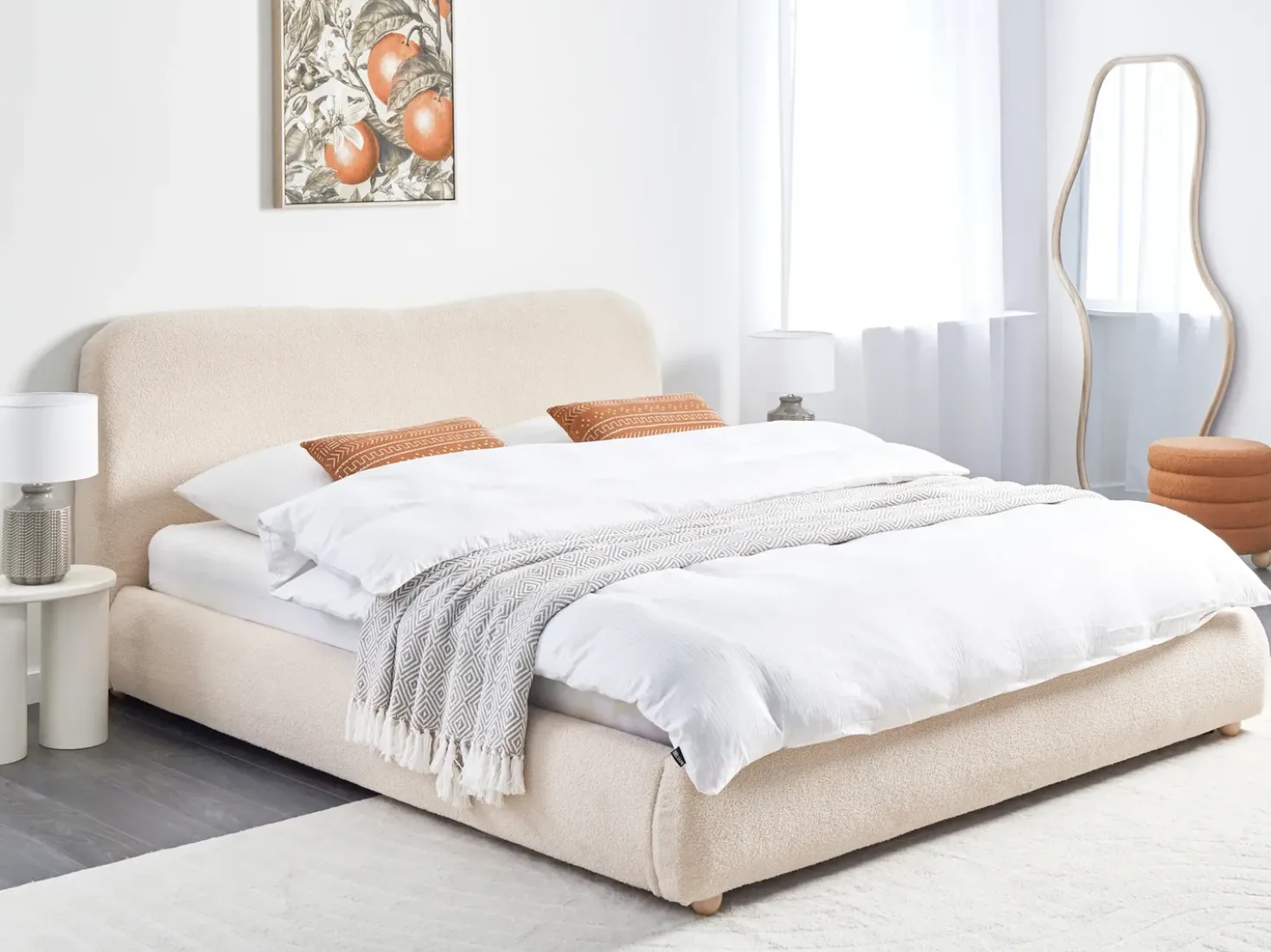 Letto contenitore Bouclé BLAGNAC 180 x 200 cm Beige chiaro