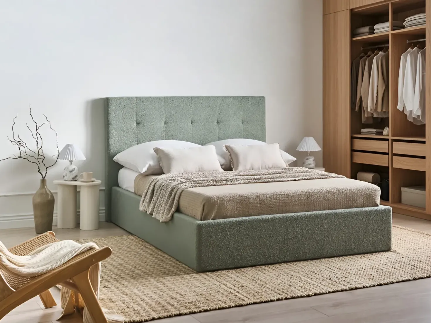 Letto contenitore Bouclé LORIENT 140 x 200 cm Verde