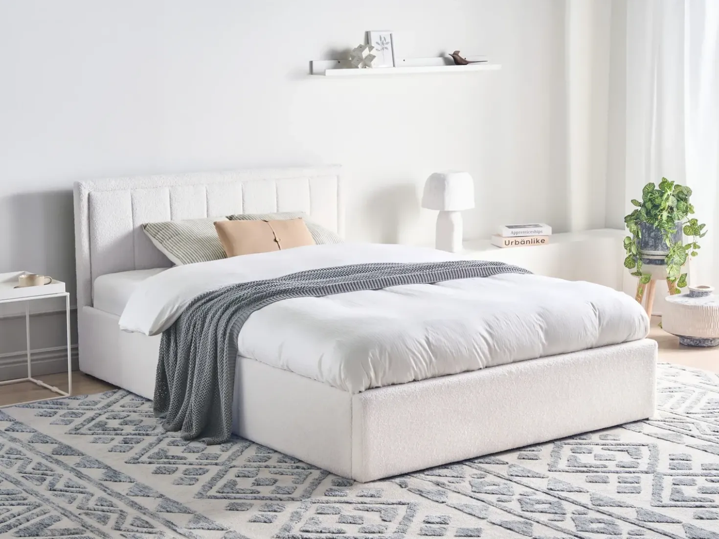 Letto contenitore Bouclé MONTLAUR 140 x 200 cm Bianco