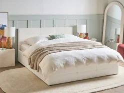 Letto contenitore Bouclé MASSOGNES 160 x 200 cm Bianco sporco