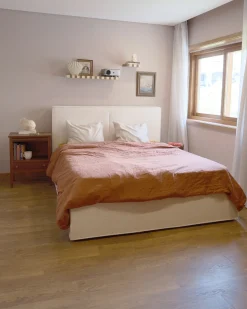 Letto contenitore Bouclé MOISSAC 160 x 200 cm Bianco sporco