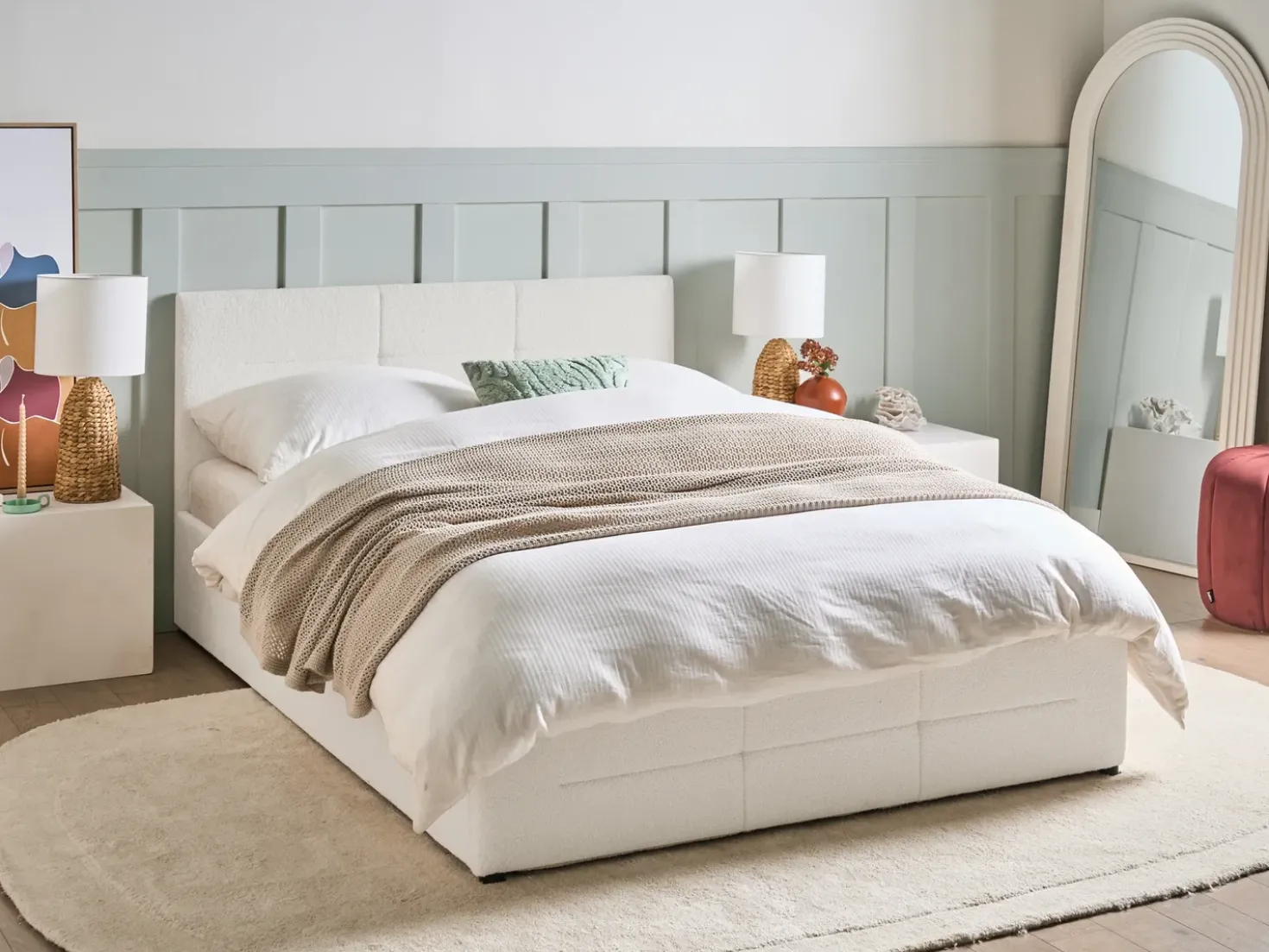 Letto contenitore Bouclé MASSOGNES 140 x 200 cm Bianco sporco