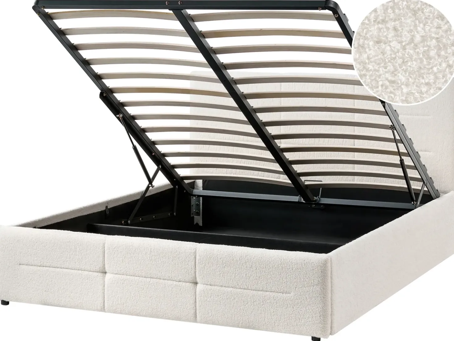 Letto contenitore Bouclé MASSOGNES 140 x 200 cm Bianco sporco