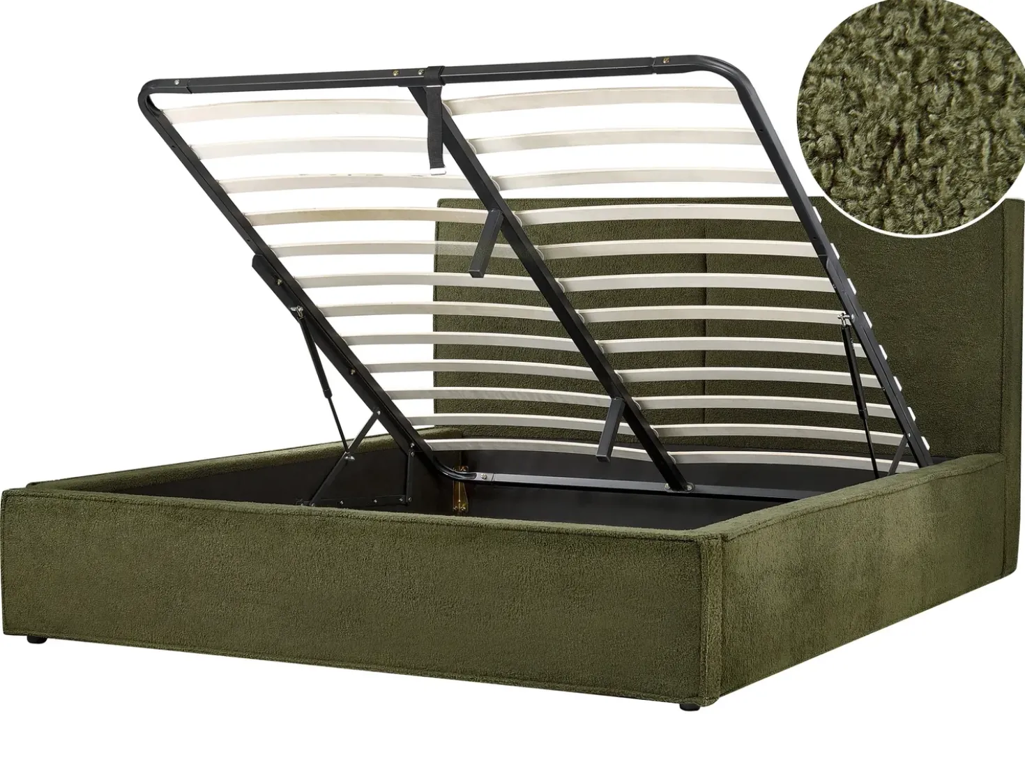 Letto contenitore Bouclé MOISSAC 160 x 200 cm Verde scuro