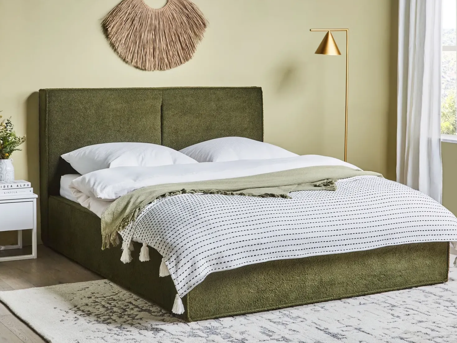 Letto contenitore Bouclé MOISSAC 160 x 200 cm Verde scuro