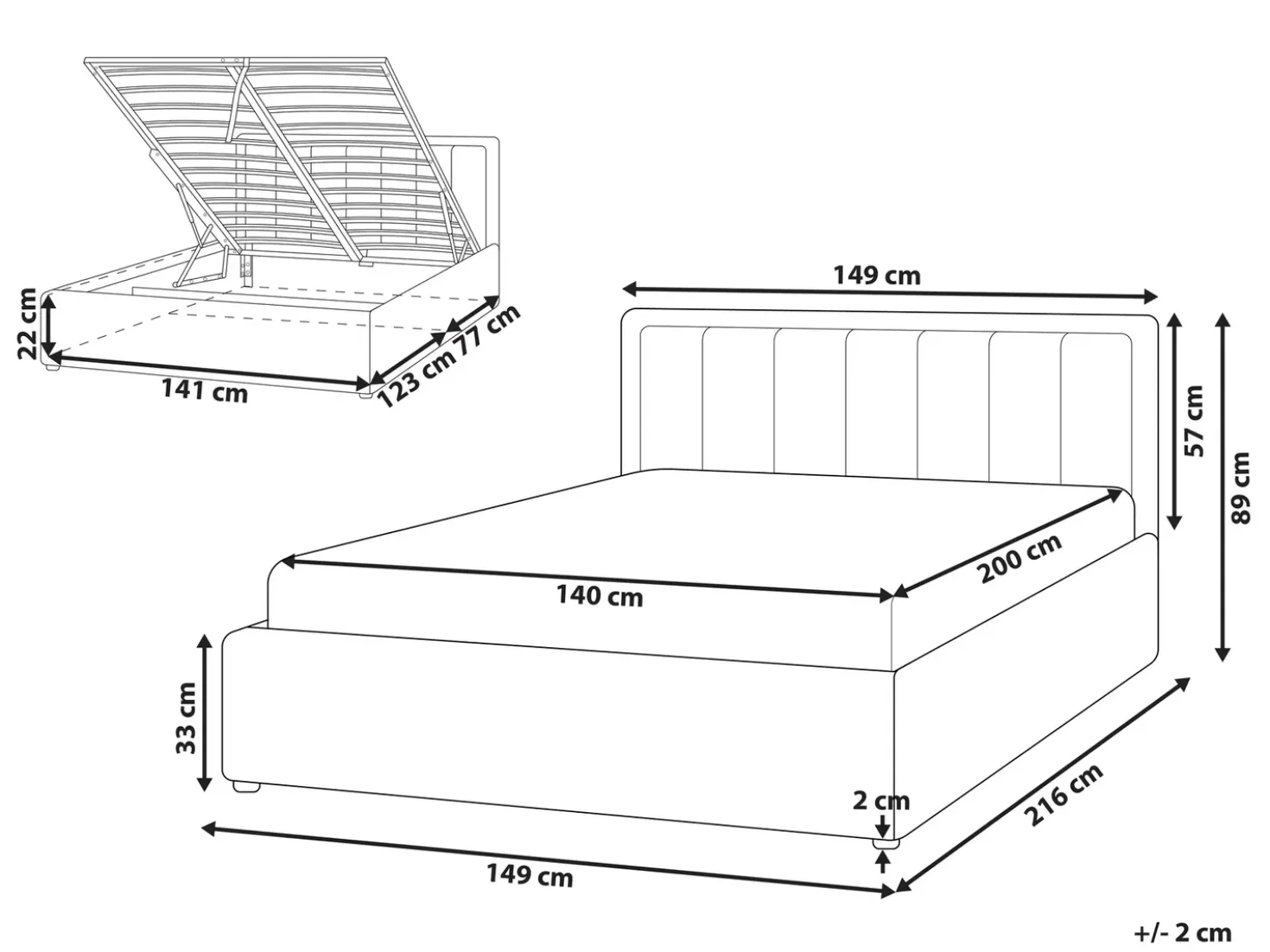 Letto contenitore Bouclé MONTLAUR 140 x 200 cm Beige