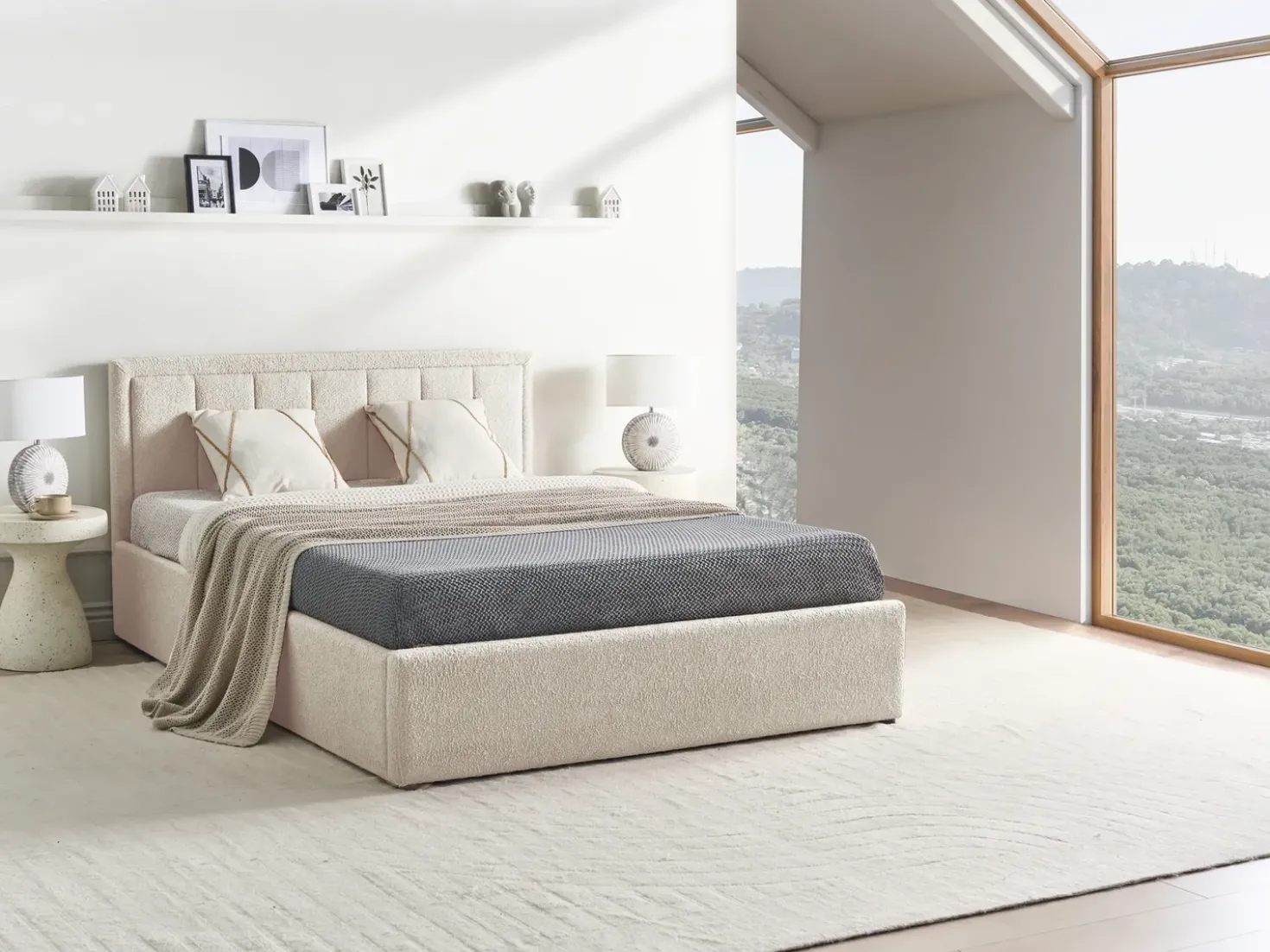Letto contenitore Bouclé MONTLAUR 140 x 200 cm Beige