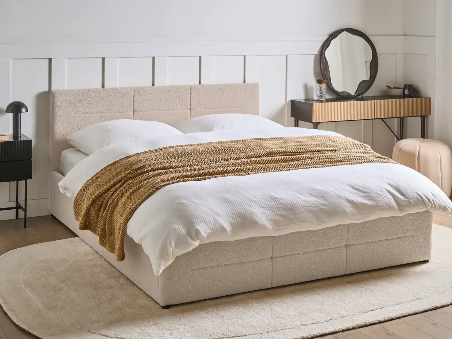 Letto contenitore Bouclé MASSOGNES 160 x 200 cm Beige