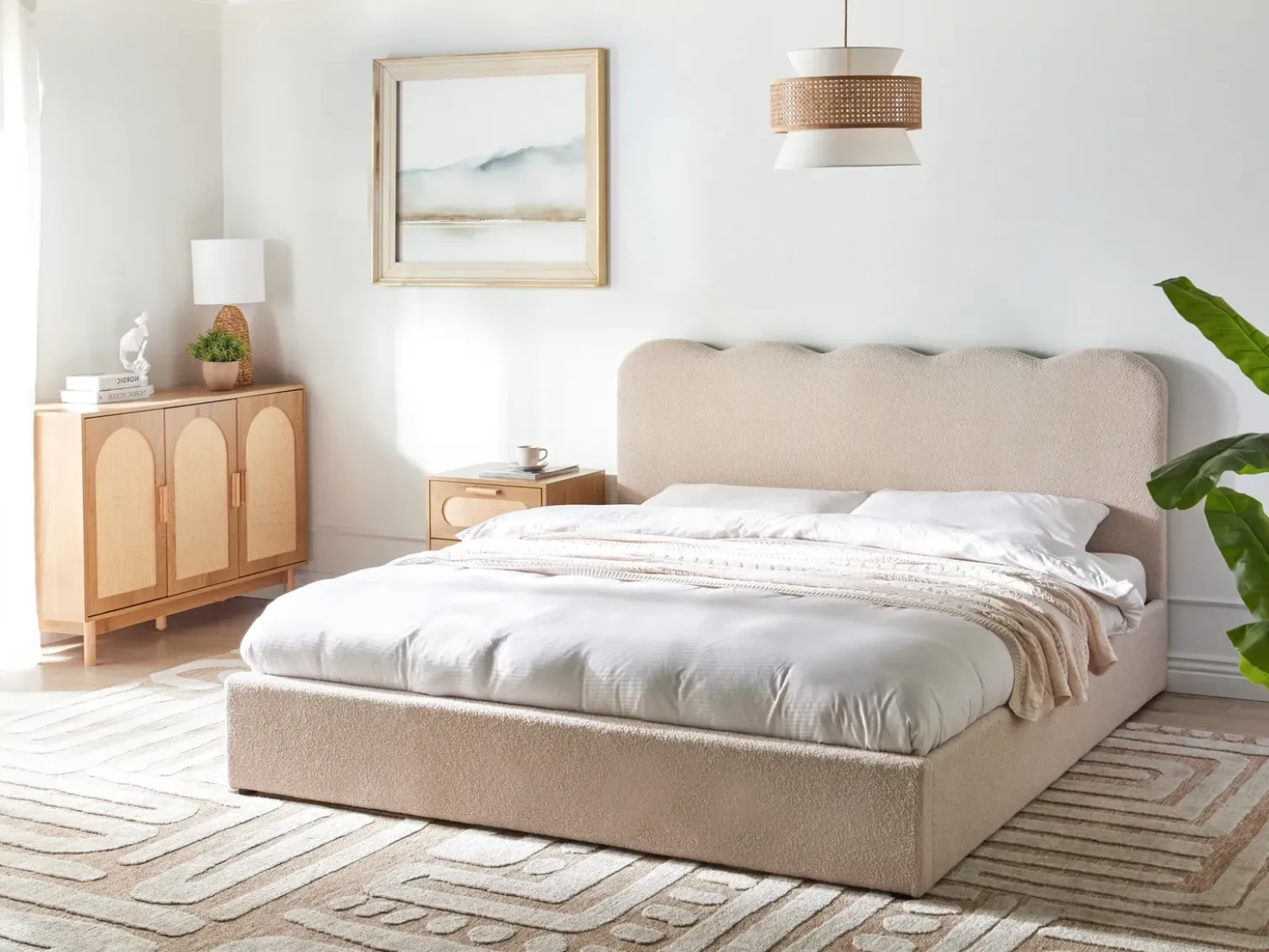 Letto contenitore Bouclé NANTERRE 180 x 200 cm Beige