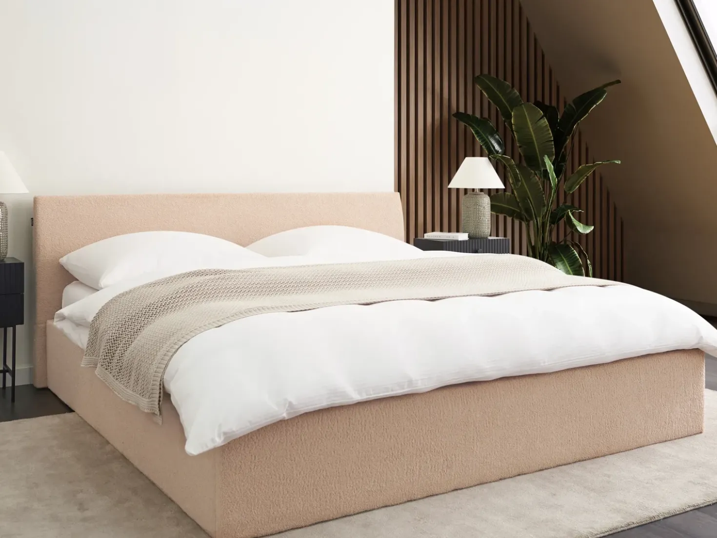 Letto contenitore Bouclé ORBEY 180 x 200 cm Beige