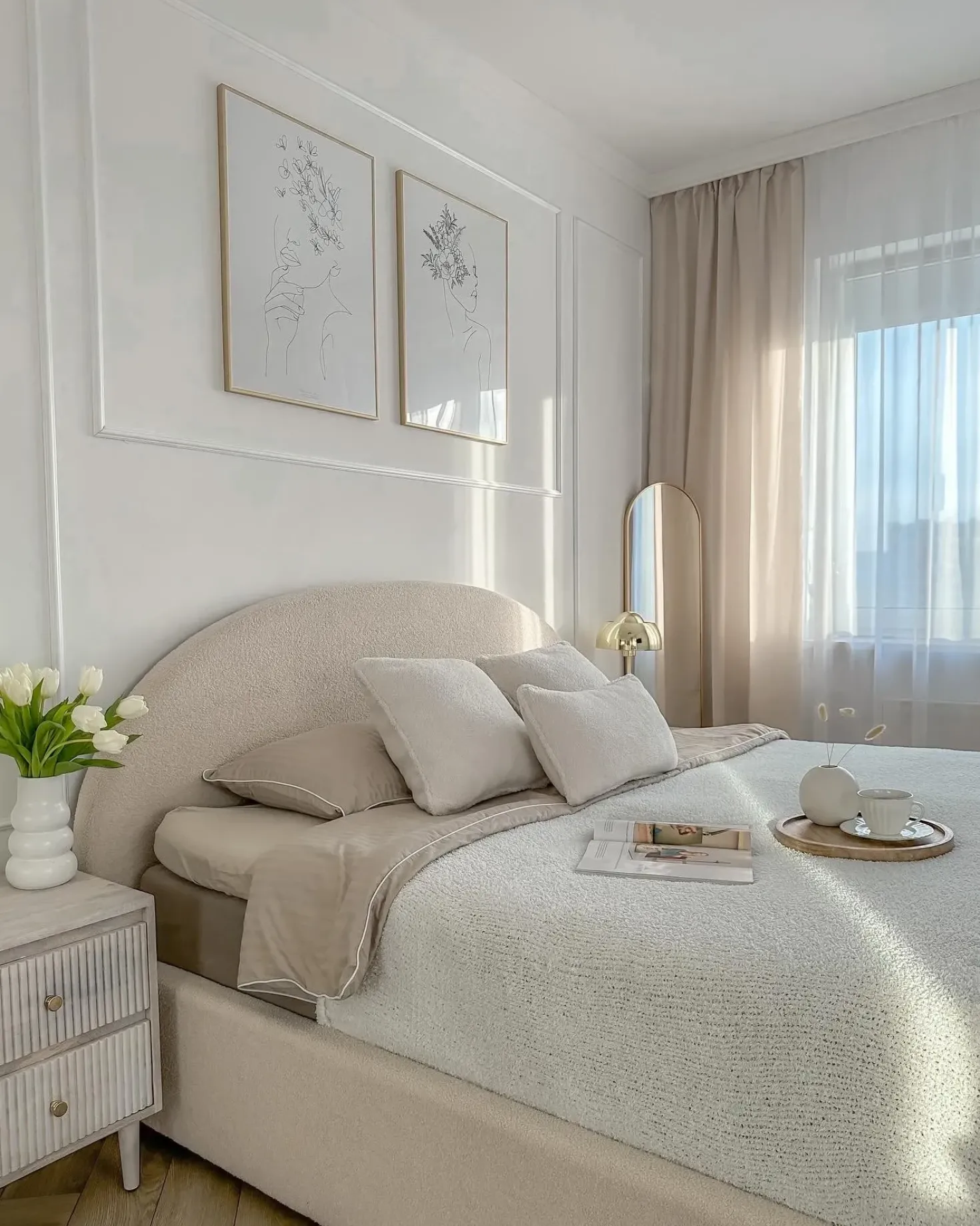 Letto contenitore Bouclé VAUCLUSE 180 x 200 cm Beige