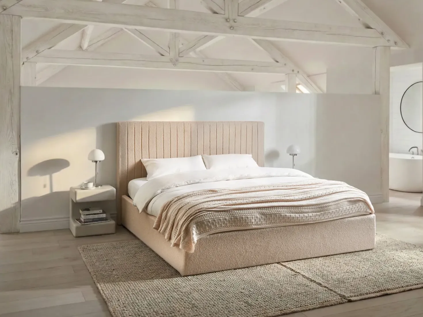 Letto contenitore Bouclé VION 180 x 200 cm Beige