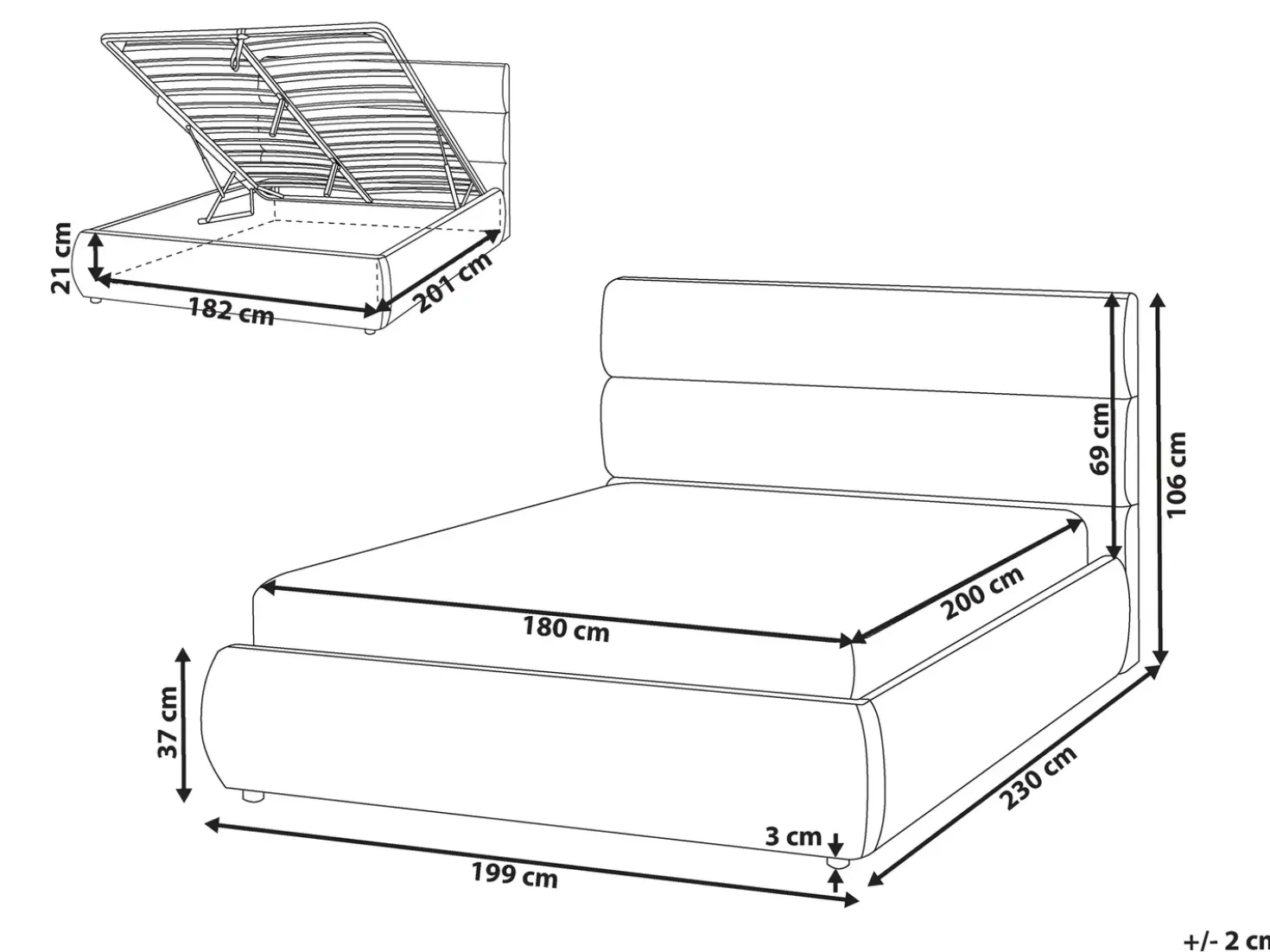Letto contenitore Lino sintetico BONIFACIO 180 x 200 cm Grigio