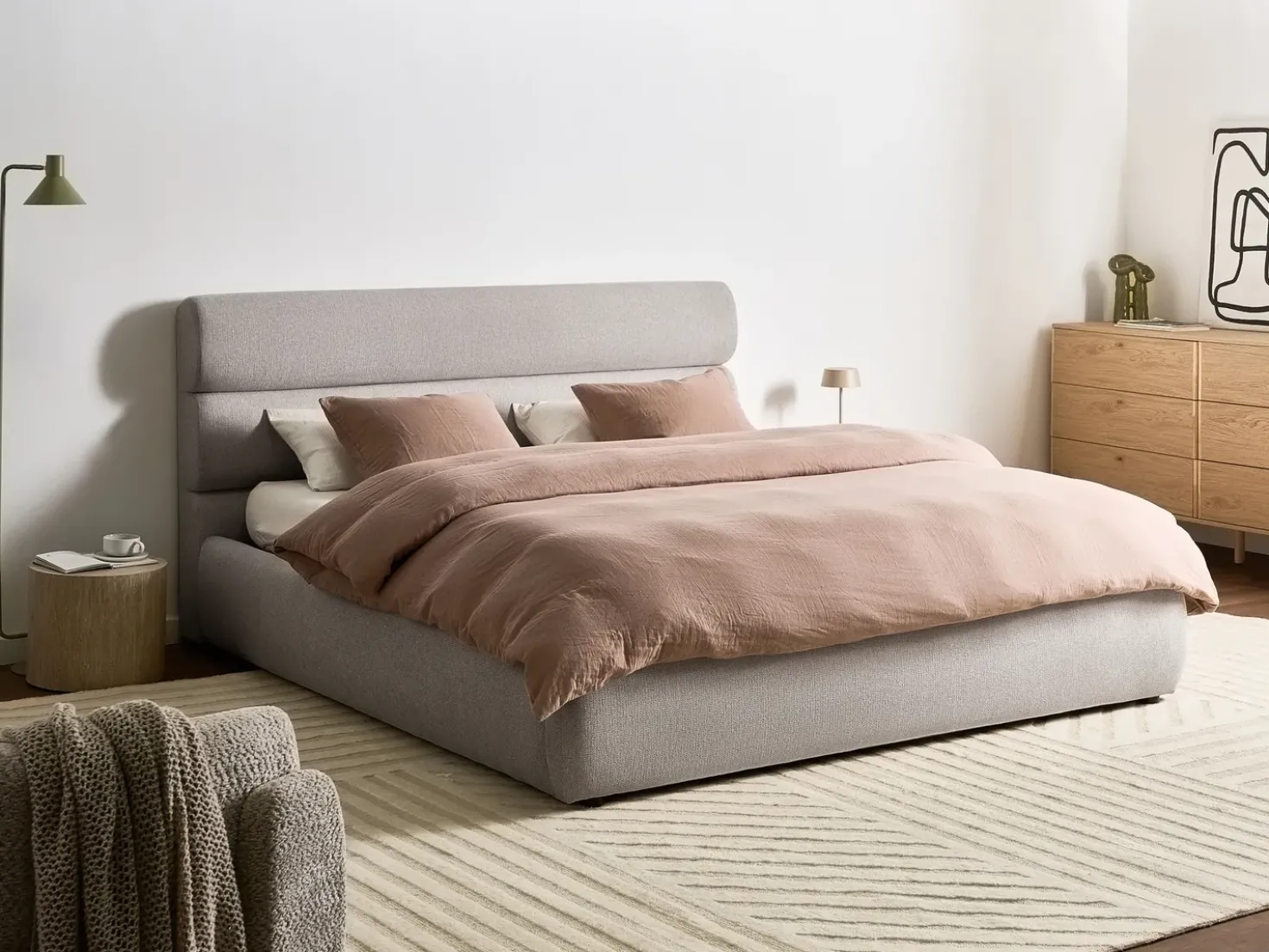 Letto contenitore Lino sintetico BONIFACIO 180 x 200 cm Grigio