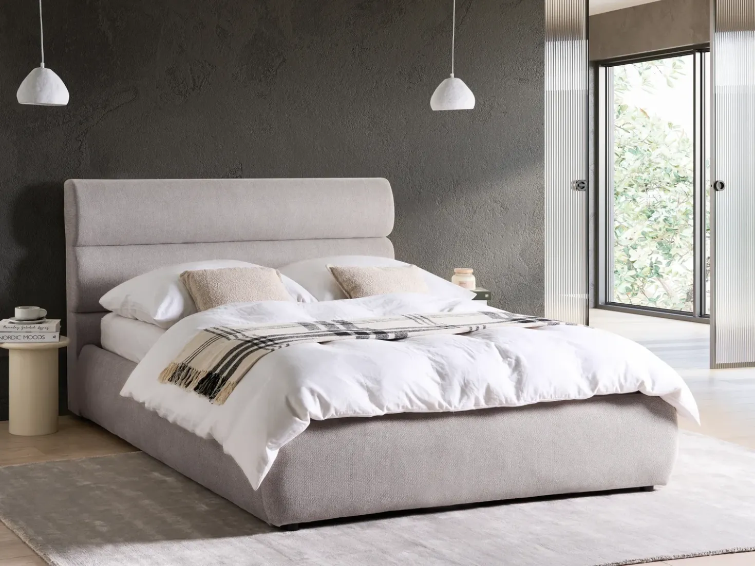 Letto contenitore Lino sintetico BONIFACIO 140 x 200 cm Grigio