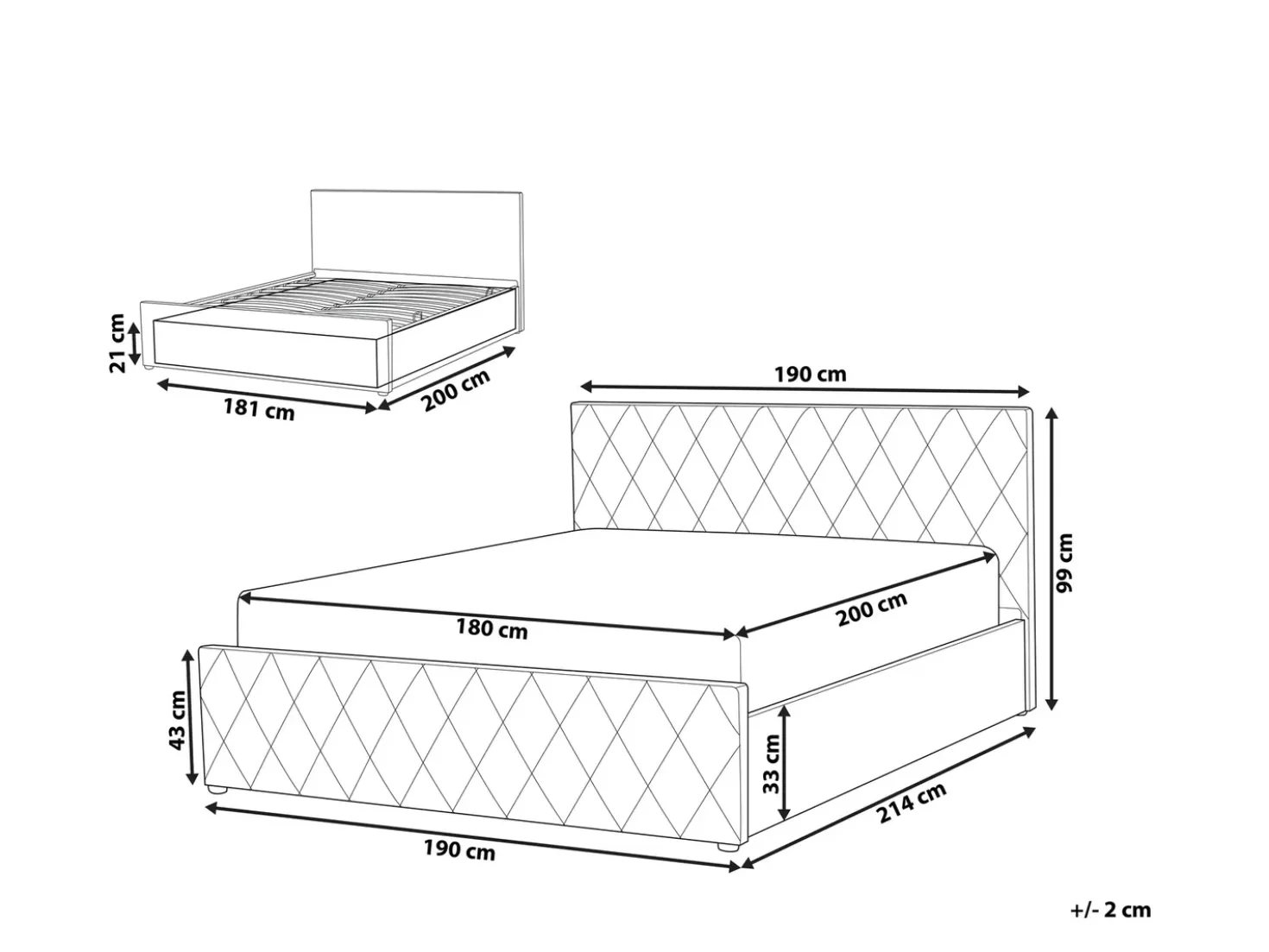 Letto contenitore Pelle sintetica ROCHEFORT 180 x 200 cm Tortora