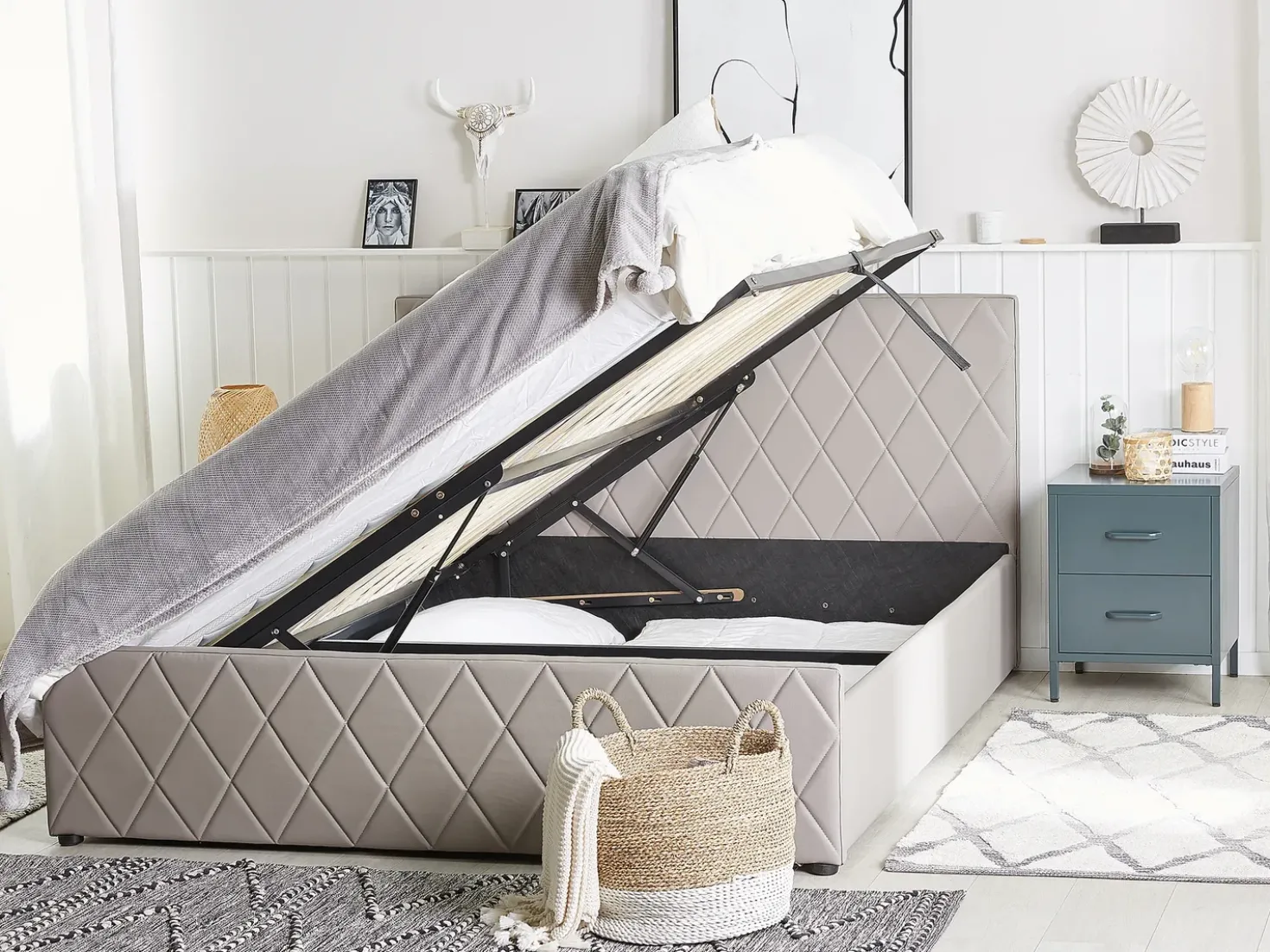 Letto contenitore Pelle sintetica ROCHEFORT 180 x 200 cm Tortora