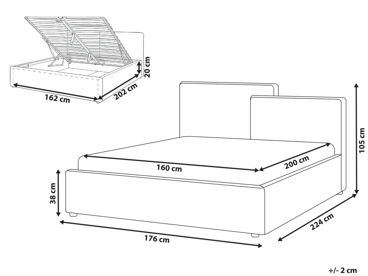 Letto contenitore Tessuto LAGARDE 160 x 200 cm Bianco sporco