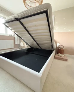 Letto contenitore Tessuto MOUZON 140 x 200 cm Beige chiaro