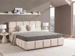 Letto contenitore Tessuto NOYON 180 x 200 cm Beige chiaro