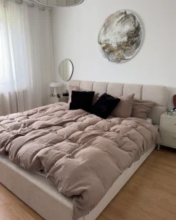 Letto contenitore Tessuto BASTON 180 x 200 cm Beige chiaro