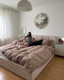 Letto contenitore Tessuto BASTON 180 x 200 cm Beige chiaro