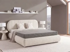 Letto contenitore Tessuto CAMPAN 180 x 200 cm Beige chiaro