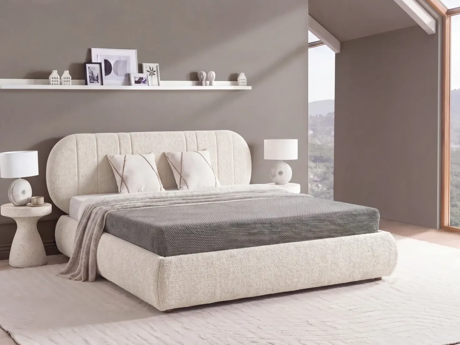 Letto contenitore Tessuto CAMPAN 180 x 200 cm Beige chiaro