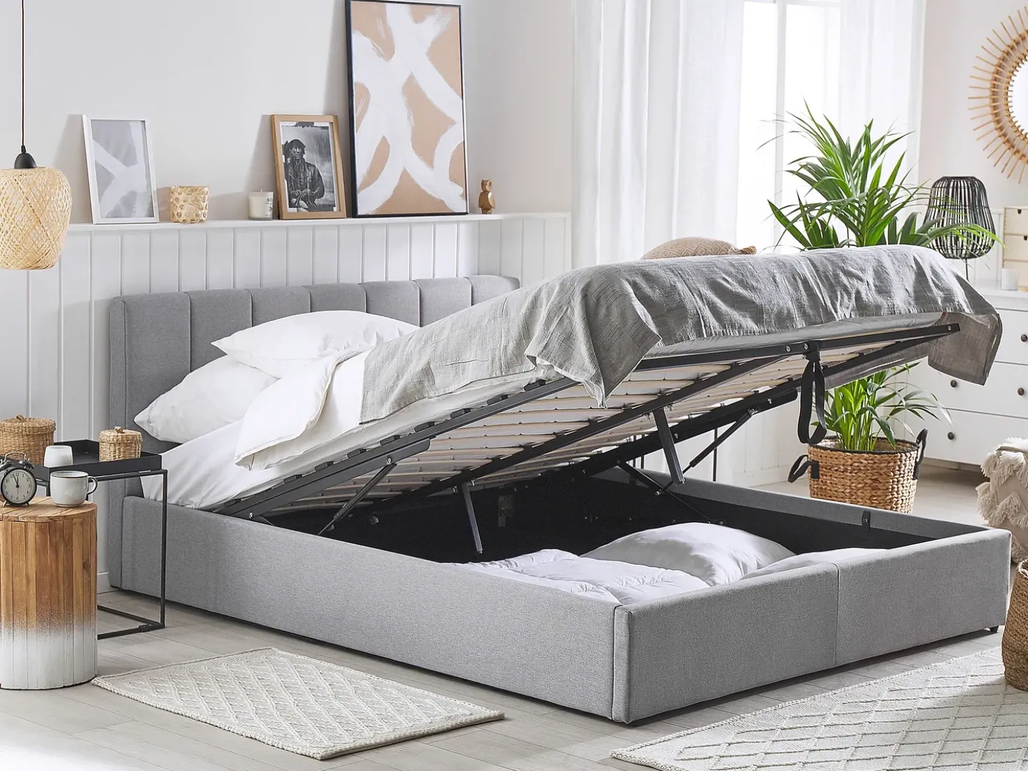 Letto contenitore Tessuto DREUX 180 x 200 cm Grigio chiaro