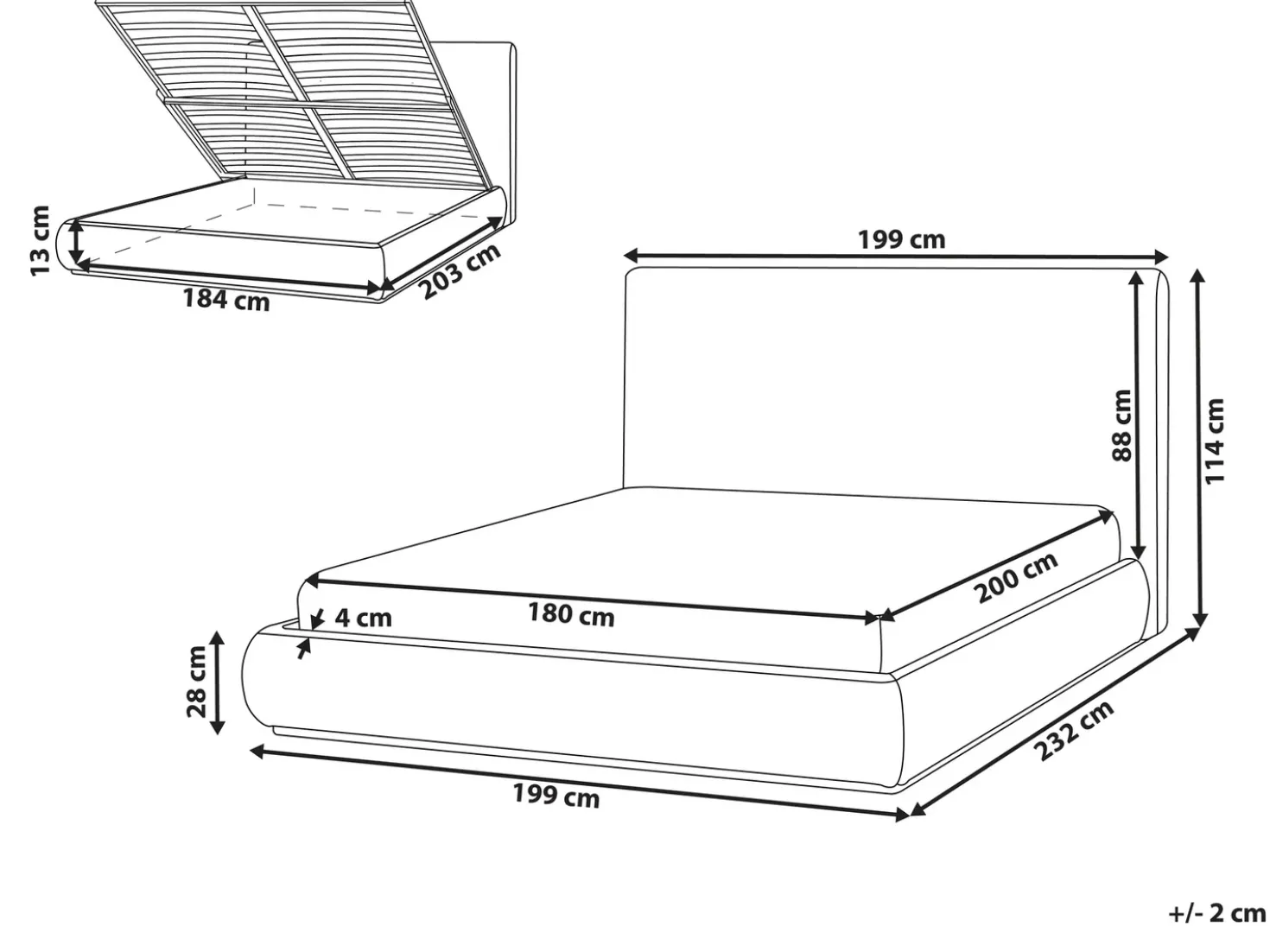 Letto contenitore Tessuto CAMPAGNE 180 x 200 cm Beige chiaro