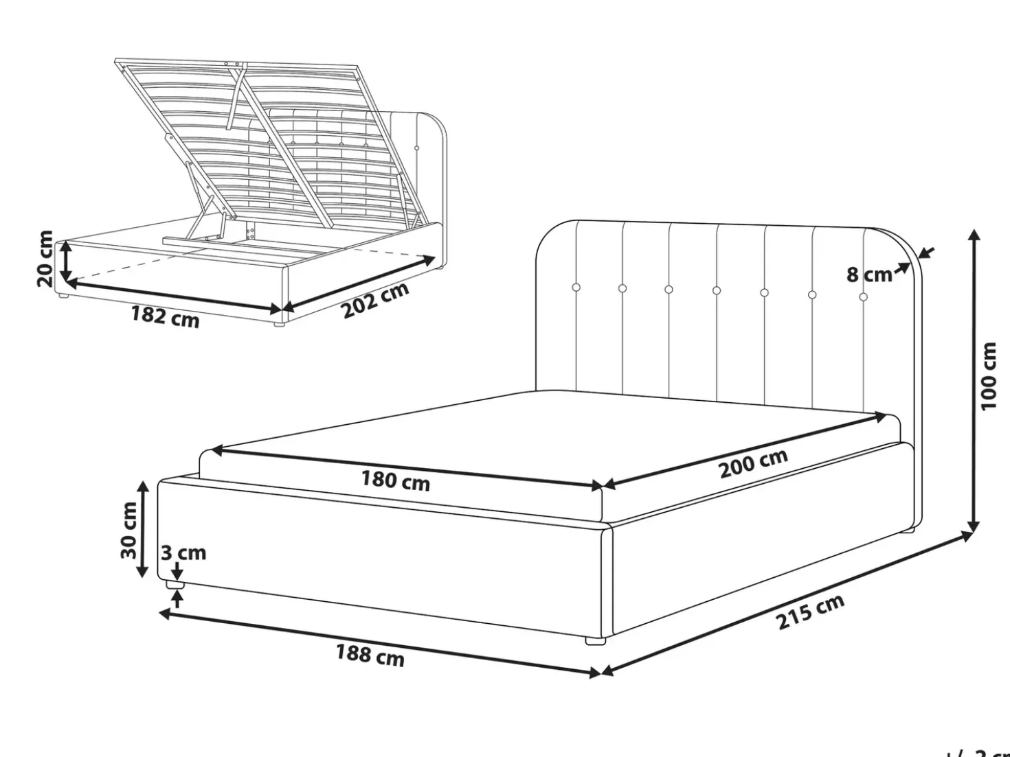 Letto contenitore Tessuto CHALLANS 180 x 200 cm Bianco sporco