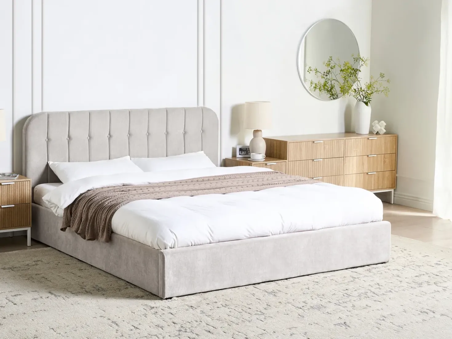 Letto contenitore Tessuto CHALLANS 180 x 200 cm Bianco sporco