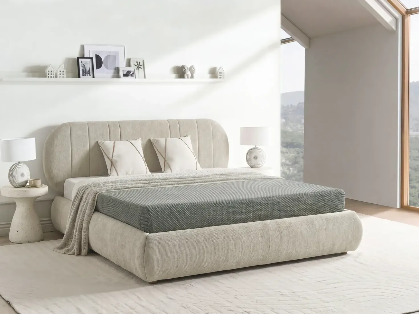 Letto contenitore Tessuto CAMPAN 180 x 200 cm Tortora