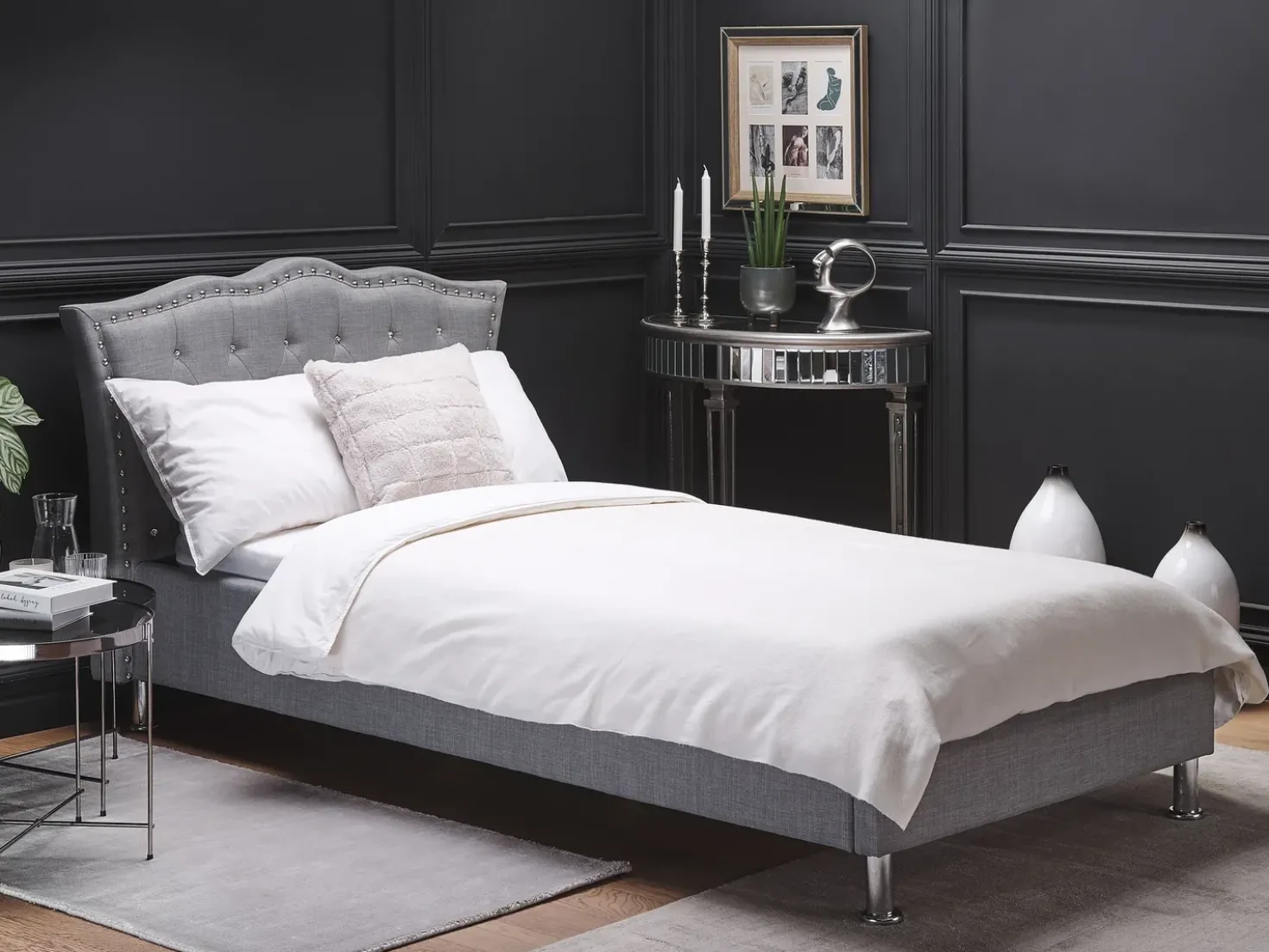 Letto contenitore Tessuto METZ 90 x 200 cm Grigio chiaro