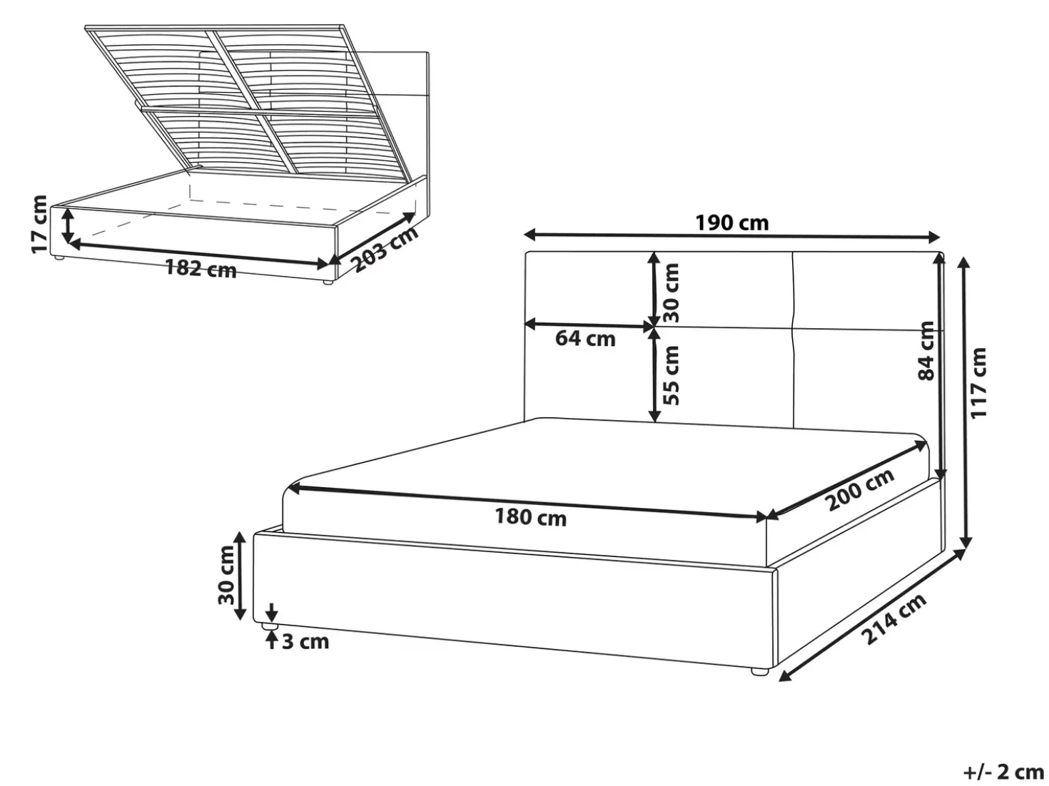 Letto contenitore Tessuto LAGORD 180 x 200 cm Bianco sporco