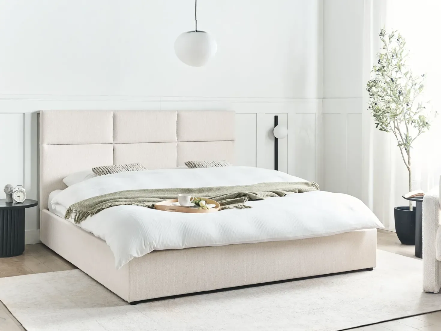 Letto contenitore Tessuto LAGORD 180 x 200 cm Bianco sporco