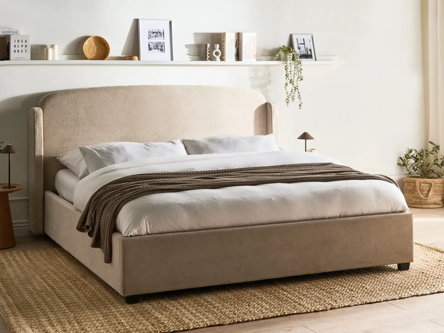 Letto contenitore Tessuto BERNAY 180 x 200 cm Tortora